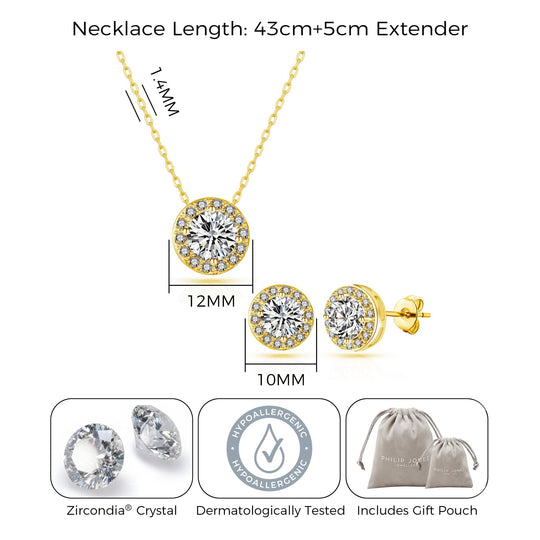 Gold Plated Halo Set Created with Zircondia® Crystals - Philip Jones Jewellery