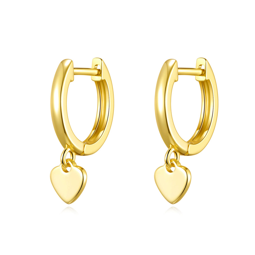 Gold Plated Heart Charm Hoop Earrings - Philip Jones Jewellery