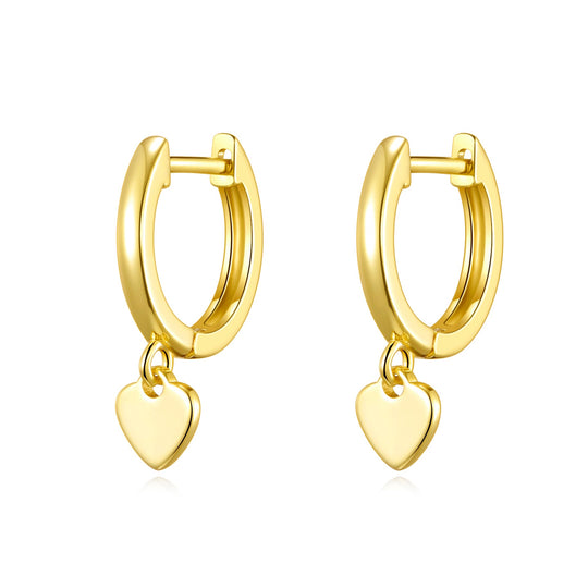 Gold Plated Heart Charm Hoop Earrings - Philip Jones Jewellery