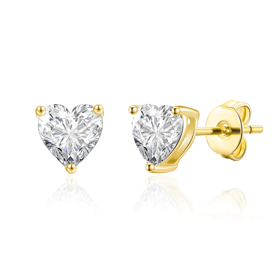 Gold Plated Heart Earrings Created with Zircondia® Crystals - Philip Jones Jewellery