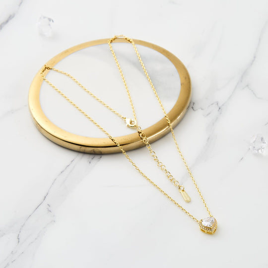 Gold Plated Heart Halo Necklace Created with Zircondia® Crystals - Philip Jones Jewellery