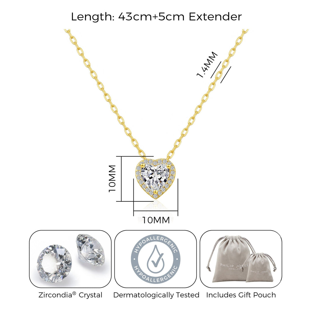Gold Plated Heart Halo Necklace Created with Zircondia® Crystals - Philip Jones Jewellery