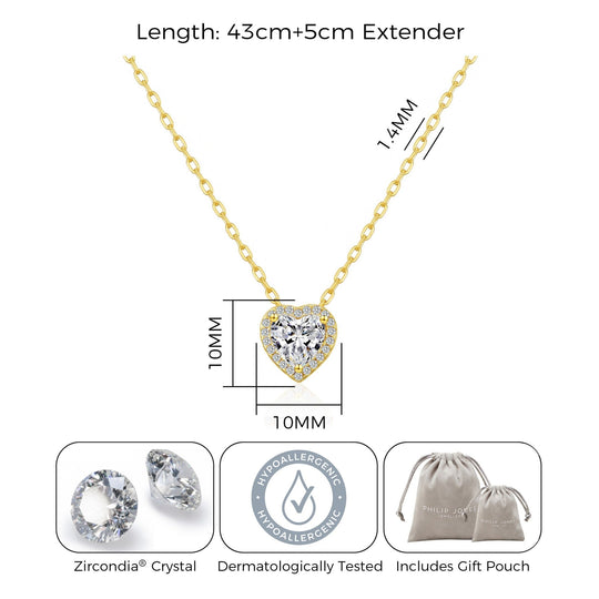 Gold Plated Heart Halo Necklace Created with Zircondia® Crystals - Philip Jones Jewellery