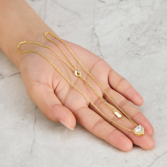 Gold Plated Heart Halo Necklace Created with Zircondia® Crystals - Philip Jones Jewellery
