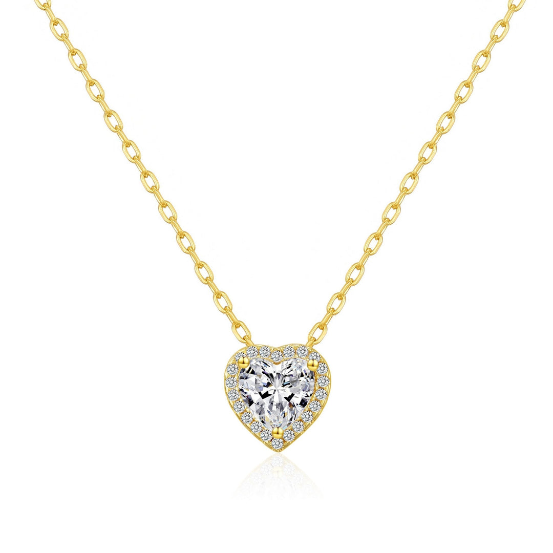 Gold Plated Heart Halo Necklace Created with Zircondia® Crystals - Philip Jones Jewellery