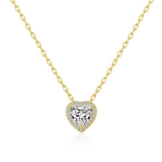 Gold Plated Heart Halo Necklace Created with Zircondia® Crystals - Philip Jones Jewellery