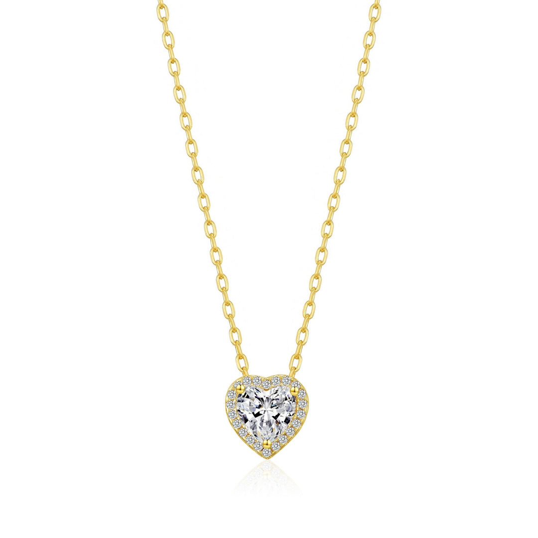 Gold Plated Heart Halo Necklace Created with Zircondia® Crystals - Philip Jones Jewellery