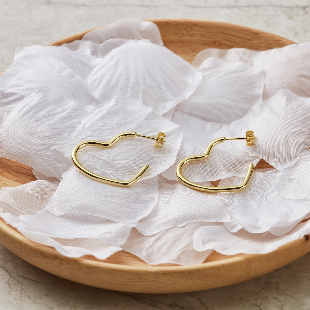 Gold Plated Heart Hoop Earrings - Philip Jones Jewellery