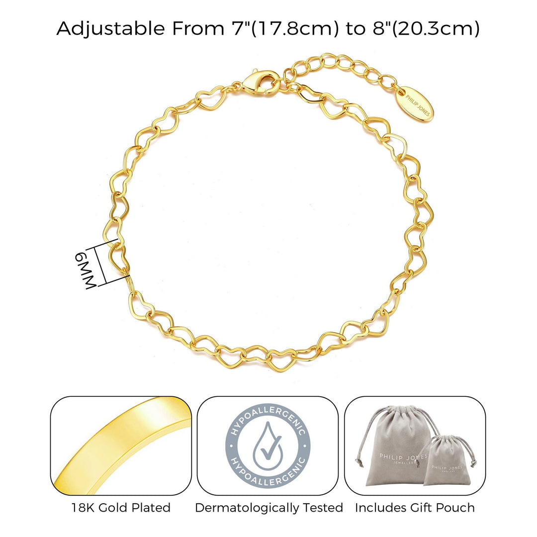 Gold Plated Heart Link Bracelet - Philip Jones Jewellery