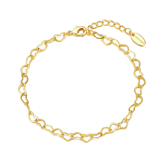 Gold Plated Heart Link Bracelet - Philip Jones Jewellery