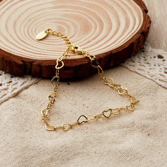 Gold Plated Heart Link Bracelet - Philip Jones Jewellery