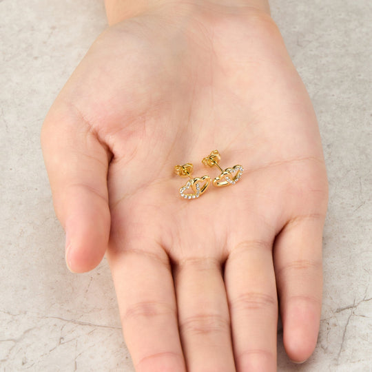 Gold Plated Heart Link Earrings Created with Zircondia® Crystals - Philip Jones Jewellery