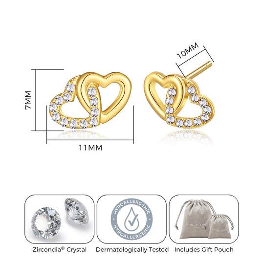 Gold Plated Heart Link Earrings Created with Zircondia® Crystals - Philip Jones Jewellery