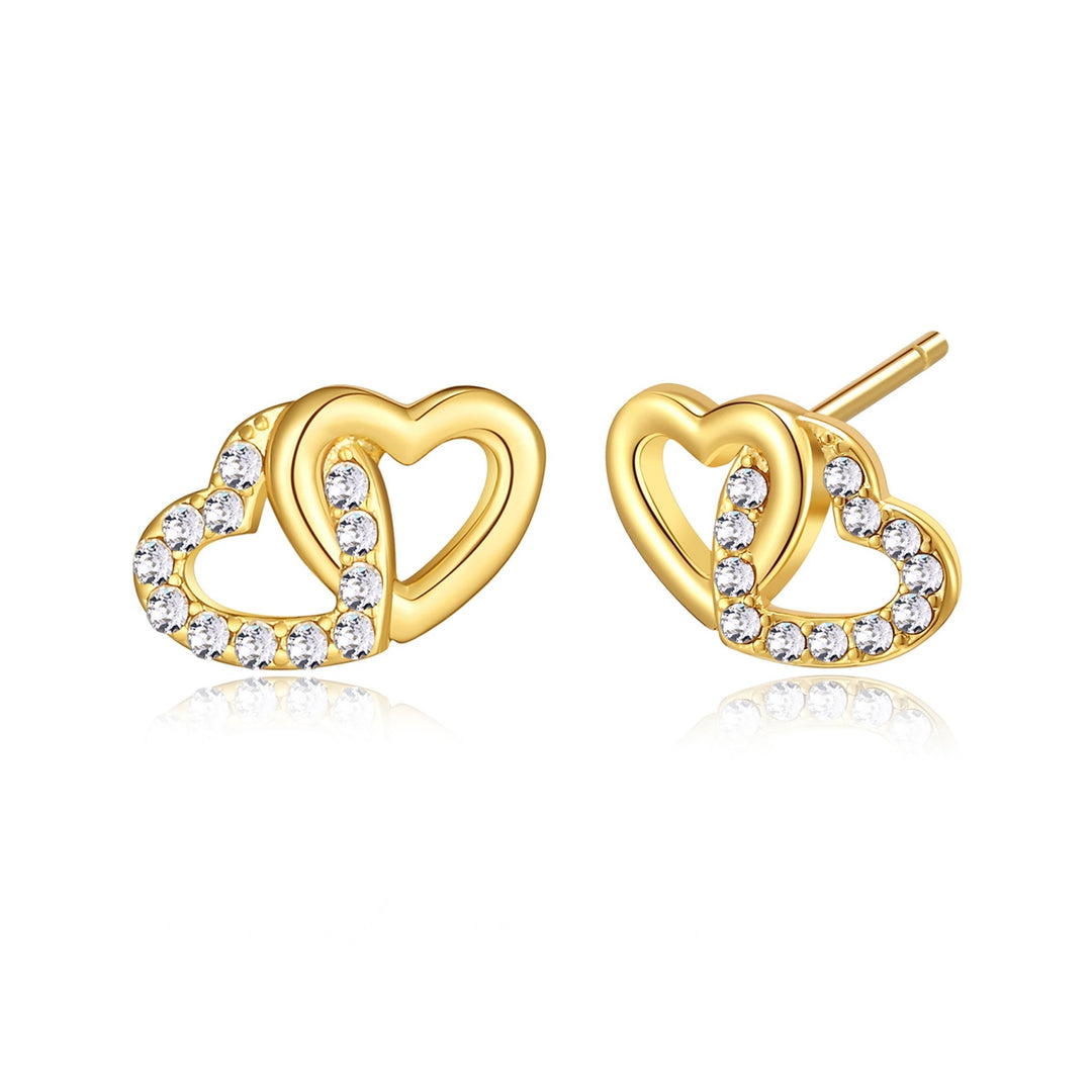 Gold Plated Heart Link Earrings Created with Zircondia® Crystals - Philip Jones Jewellery