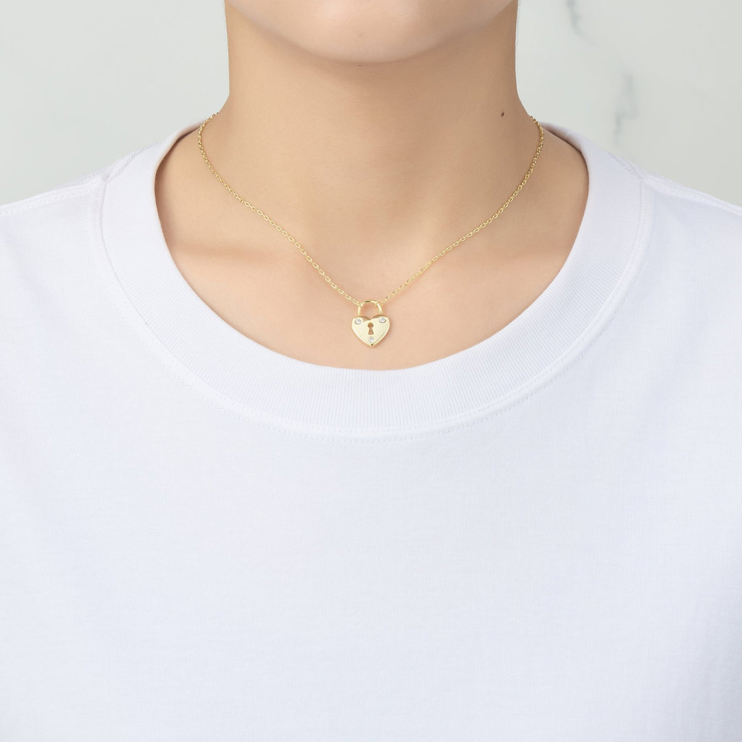 Gold Plated Heart Padlock Necklace Created with Zircondia® Crystals - Philip Jones Jewellery