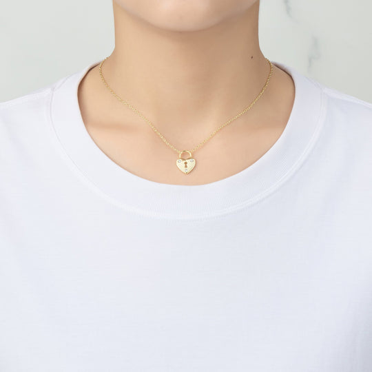 Gold Plated Heart Padlock Necklace Created with Zircondia® Crystals - Philip Jones Jewellery