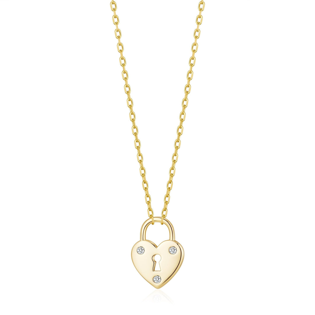 Gold Plated Heart Padlock Necklace Created with Zircondia® Crystals - Philip Jones Jewellery
