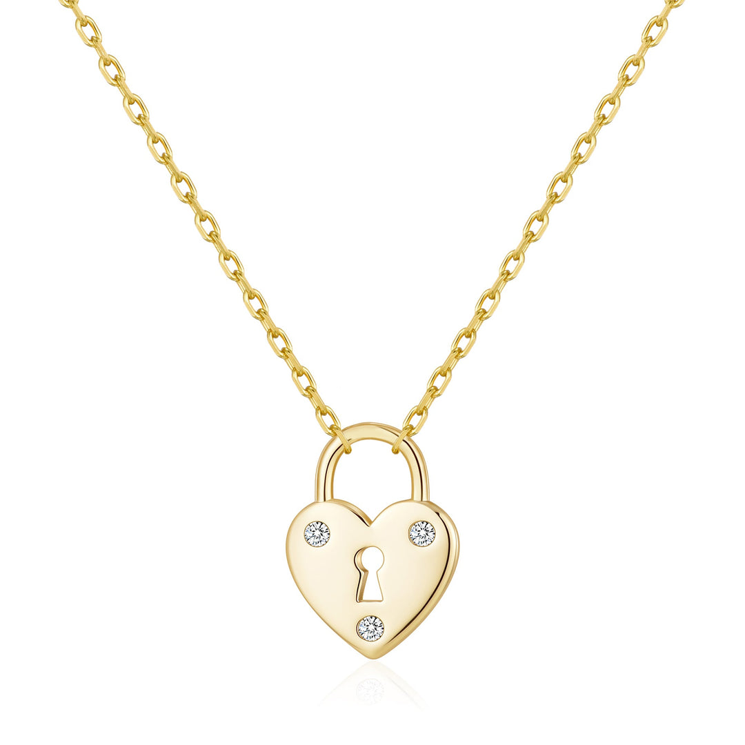 Gold Plated Heart Padlock Necklace Created with Zircondia® Crystals - Philip Jones Jewellery