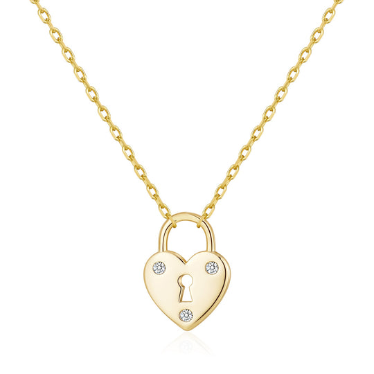 Gold Plated Heart Padlock Necklace Created with Zircondia® Crystals - Philip Jones Jewellery