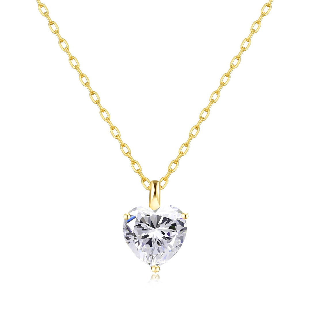 Gold Plated Heart Solitaire Necklace Created with Zircondia® Crystals - Philip Jones Jewellery