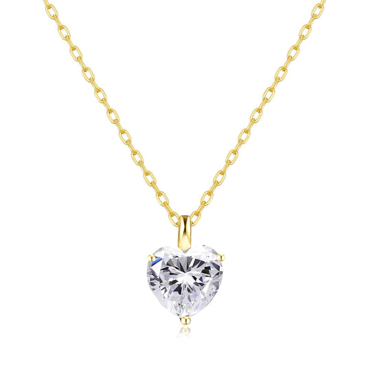 Gold Plated Heart Solitaire Necklace Created with Zircondia® Crystals - Philip Jones Jewellery