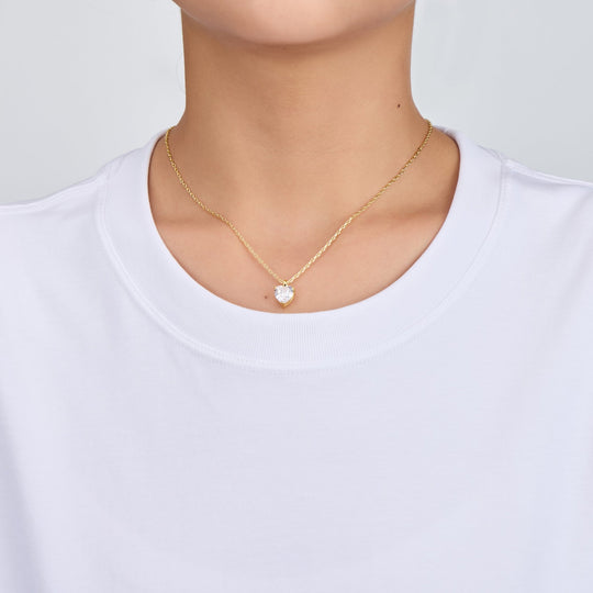 Gold Plated Heart Solitaire Necklace Created with Zircondia® Crystals - Philip Jones Jewellery