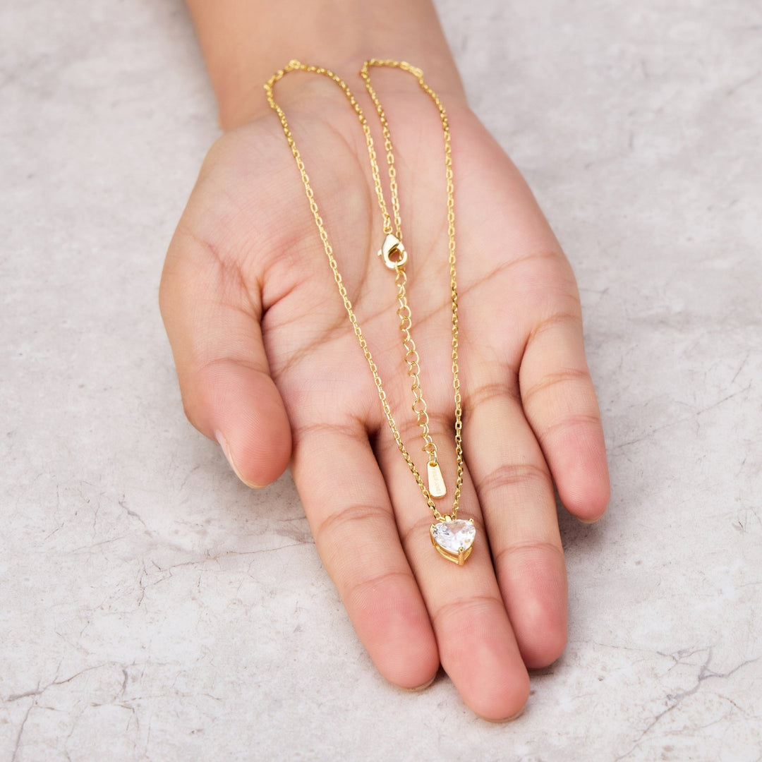Gold Plated Heart Solitaire Necklace Created with Zircondia® Crystals - Philip Jones Jewellery
