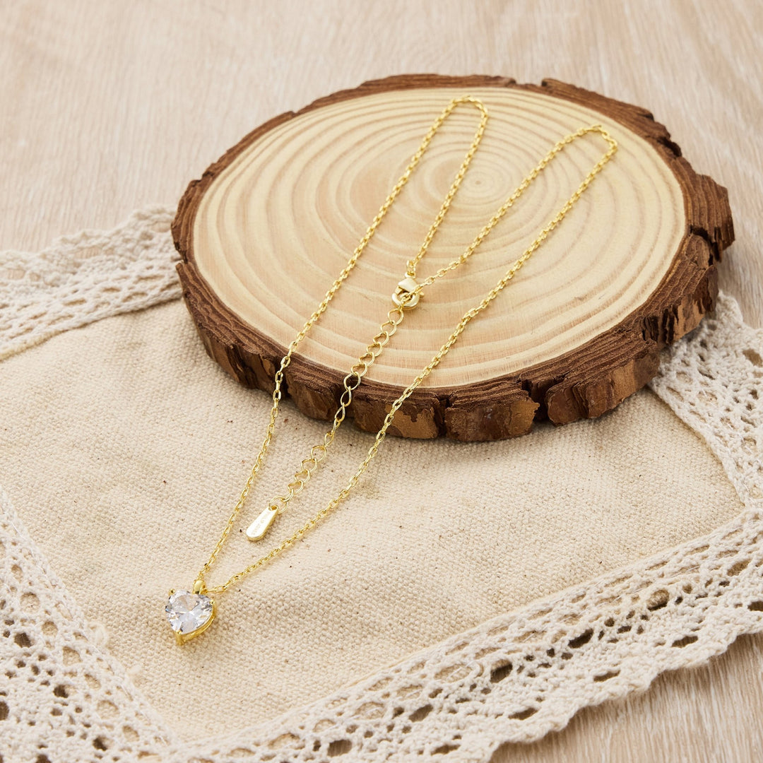 Gold Plated Heart Solitaire Necklace Created with Zircondia® Crystals - Philip Jones Jewellery