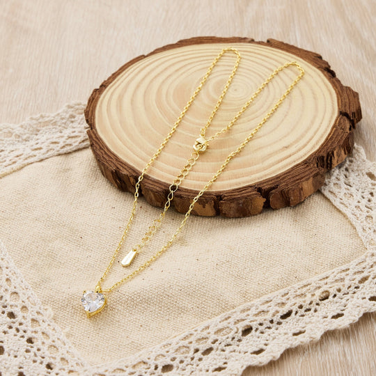 Gold Plated Heart Solitaire Necklace Created with Zircondia® Crystals - Philip Jones Jewellery