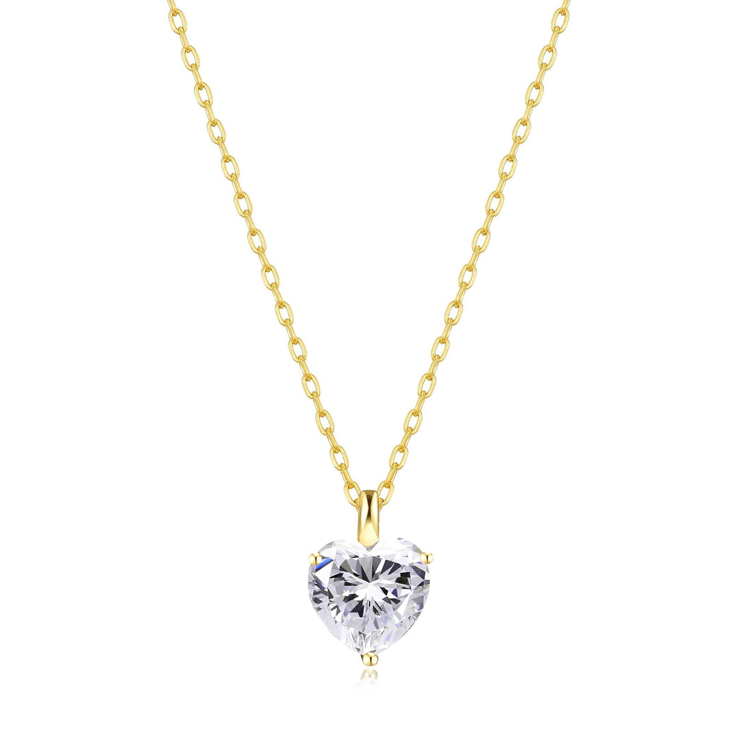 Gold Plated Heart Solitaire Necklace Created with Zircondia® Crystals - Philip Jones Jewellery