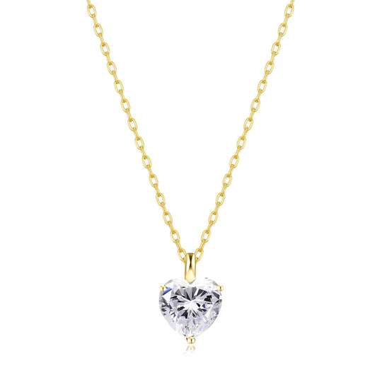 Gold Plated Heart Solitaire Necklace Created with Zircondia® Crystals - Philip Jones Jewellery