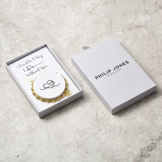 Gold Plated I Couldn't Say I Do Without You Heart Link Stretch Bracelet with Gift Box - Philip Jones Jewellery