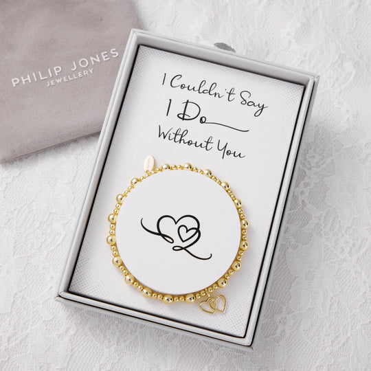 Gold Plated I Couldn't Say I Do Without You Heart Link Stretch Bracelet with Gift Box - Philip Jones Jewellery