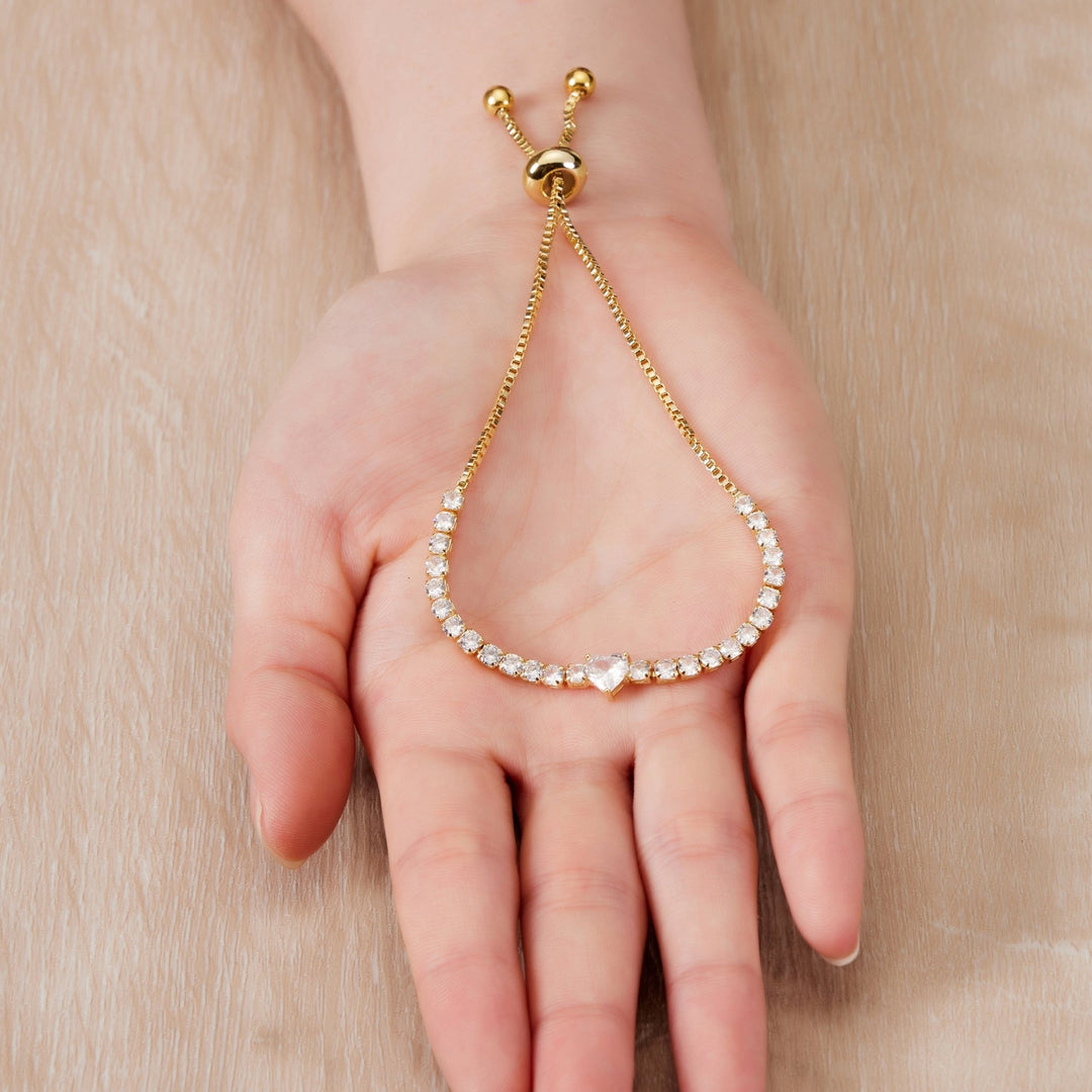 Gold Plated I Couldn't Say I Do Without You Heart Solitaire Bracelet with Zircondia® Crystals - Philip Jones Jewellery