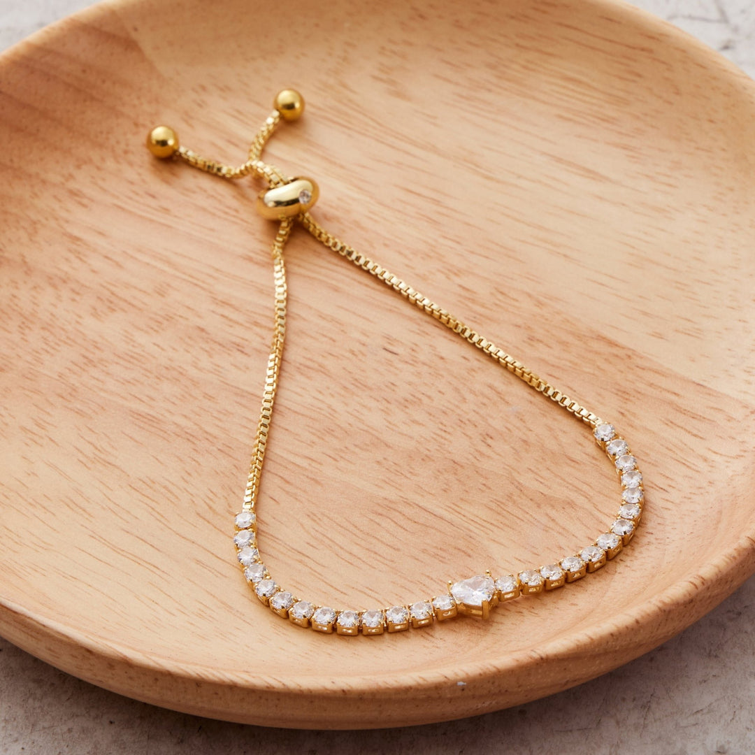 Gold Plated I Couldn't Say I Do Without You Heart Solitaire Bracelet with Zircondia® Crystals - Philip Jones Jewellery