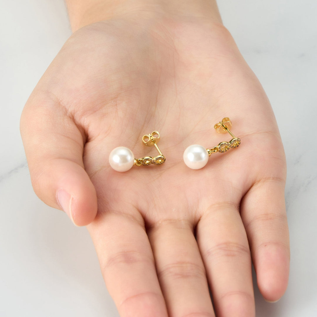 Gold Plated I Couldn't Say I Do Without You Infinity Pearl Drop Earrings with Zircondia® Crystals - Philip Jones Jewellery