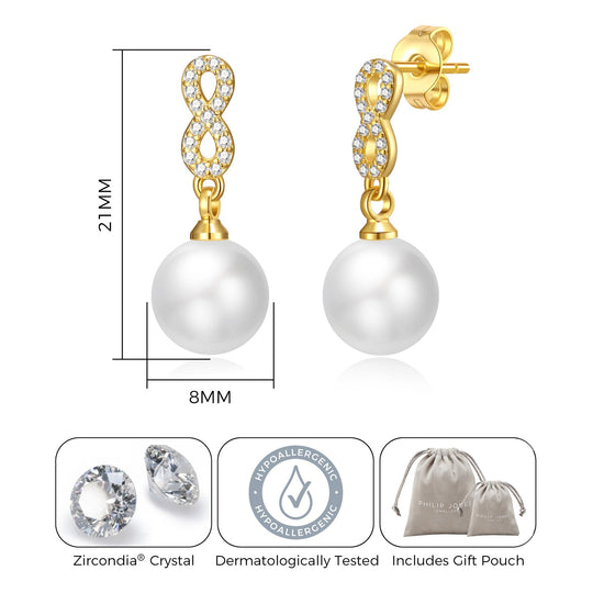 Gold Plated I Couldn't Say I Do Without You Infinity Pearl Drop Earrings with Zircondia® Crystals - Philip Jones Jewellery