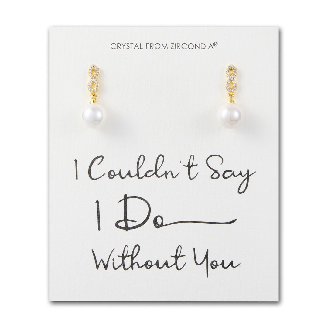 Gold Plated I Couldn't Say I Do Without You Infinity Pearl Drop Earrings with Zircondia® Crystals - Philip Jones Jewellery