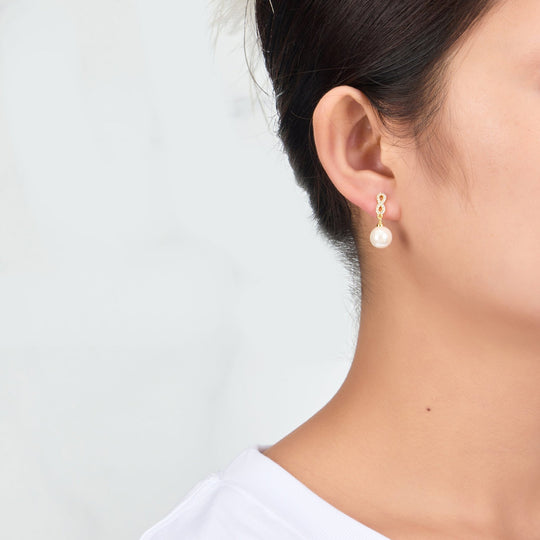 Gold Plated I Couldn't Say I Do Without You Infinity Pearl Drop Earrings with Zircondia® Crystals - Philip Jones Jewellery
