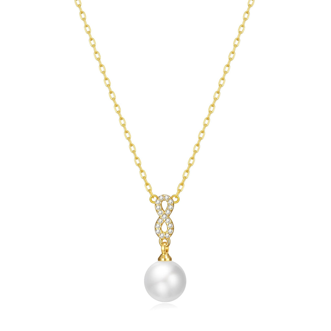 Gold Plated I Couldn't Say I Do Without You Infinity Pearl Drop Necklace with Zircondia® Crystals - Philip Jones Jewellery