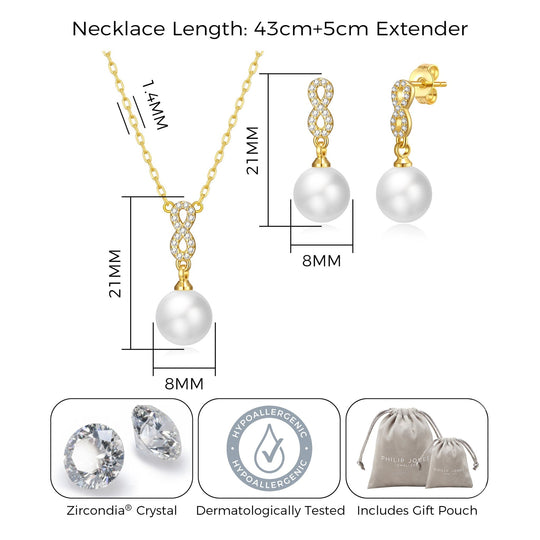 Gold Plated I Couldn't Say I Do Without You Infinity Pearl Drop Set with Zircondia® Crystals - Philip Jones Jewellery