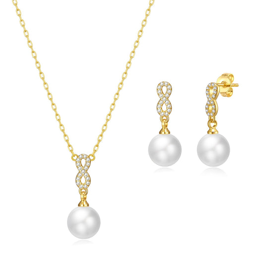 Gold Plated I Couldn't Say I Do Without You Infinity Pearl Drop Set with Zircondia® Crystals - Philip Jones Jewellery