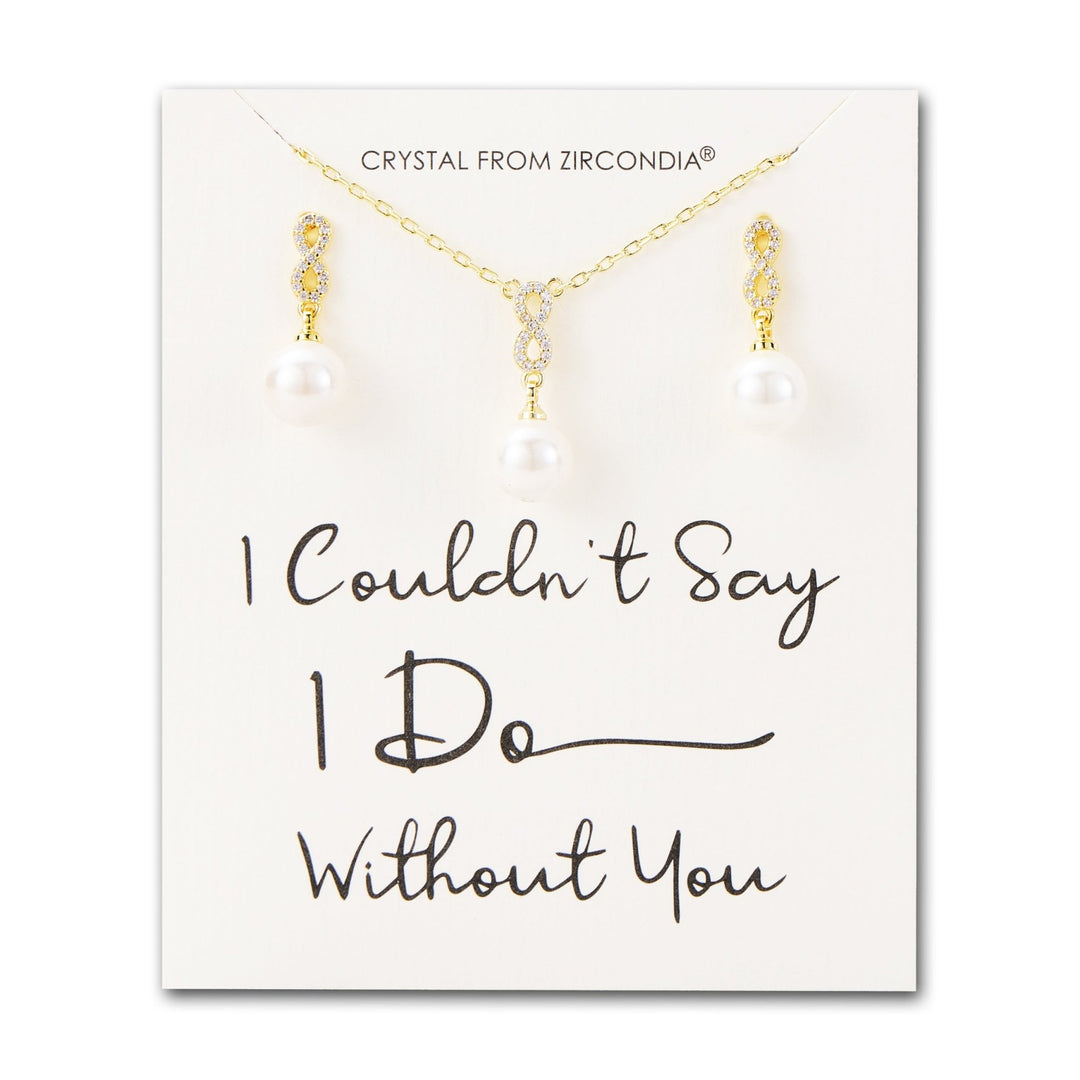 Gold Plated I Couldn't Say I Do Without You Infinity Pearl Drop Set with Zircondia® Crystals - Philip Jones Jewellery