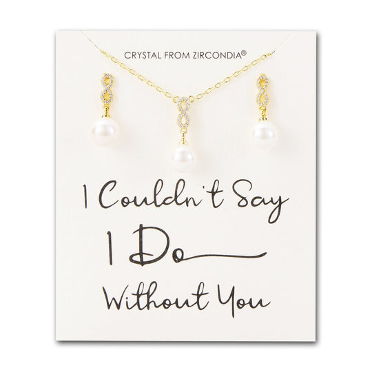 Gold Plated I Couldn't Say I Do Without You Infinity Pearl Drop Set with Zircondia® Crystals - Philip Jones Jewellery