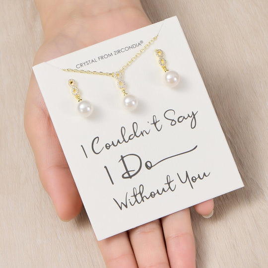 Gold Plated I Couldn't Say I Do Without You Infinity Pearl Drop Set with Zircondia® Crystals - Philip Jones Jewellery