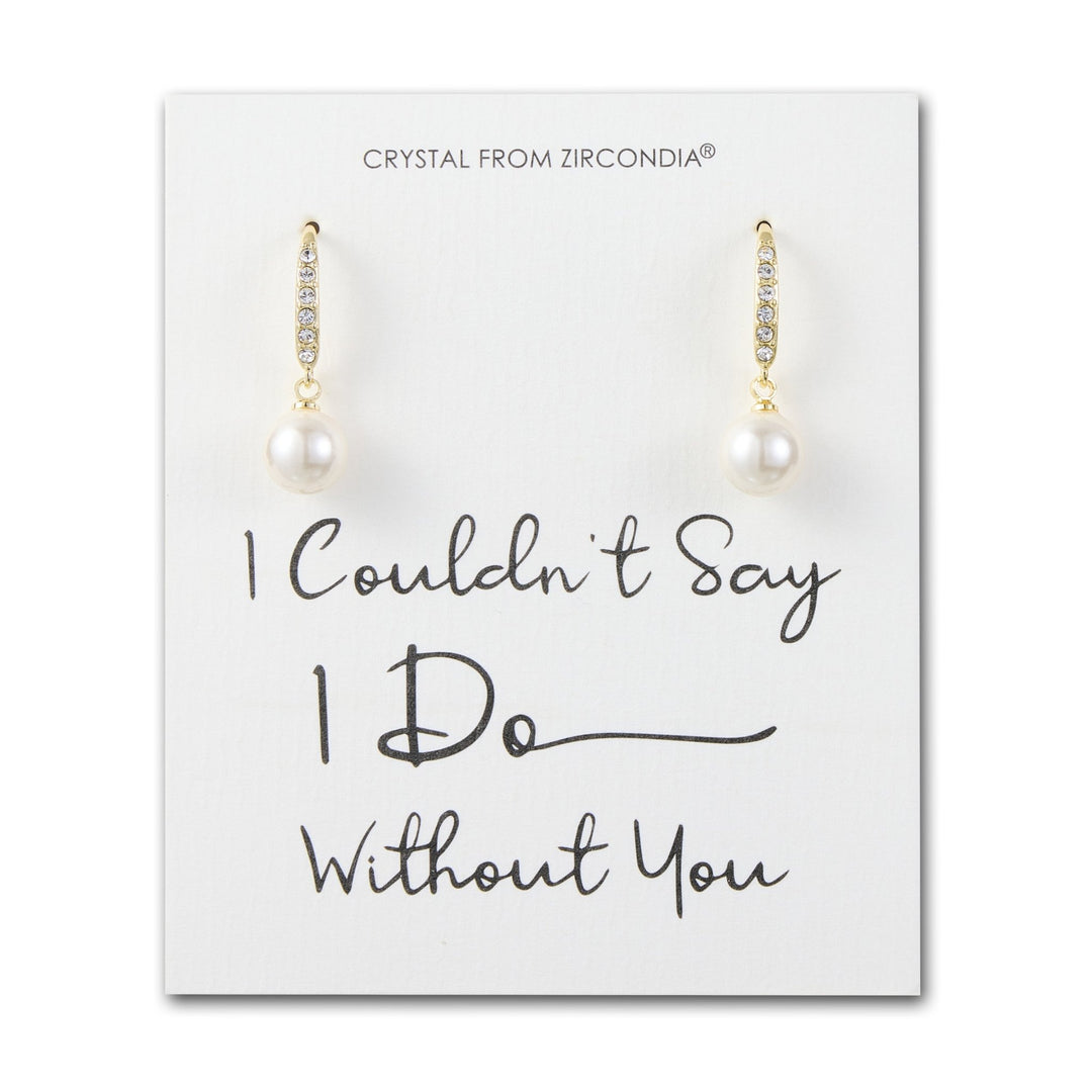 Gold Plated I Couldn't Say I Do Without You Pearl Drop Earrings Created with Zircondia® Crystals - Philip Jones Jewellery