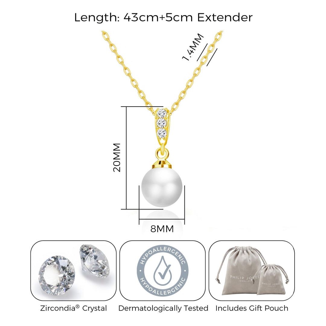 Gold Plated I Couldn't Say I Do Without You Pearl Drop Necklace Created with Zircondia® Crystals - Philip Jones Jewellery
