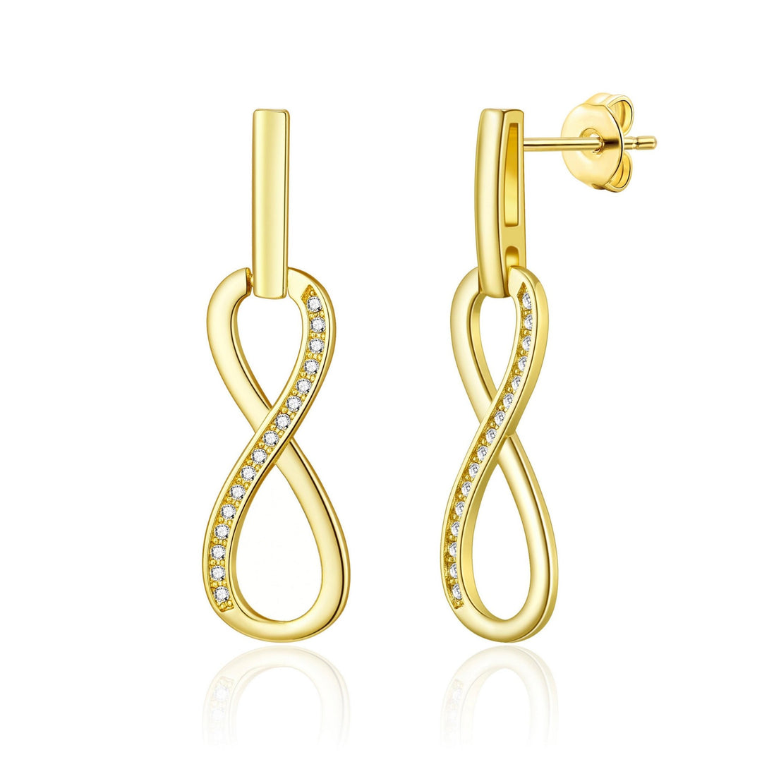 Gold Plated Infinity Drop Earrings Created with Zircondia® Crystals - Philip Jones Jewellery