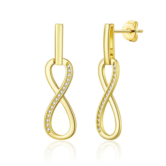 Gold Plated Infinity Drop Earrings Created with Zircondia® Crystals - Philip Jones Jewellery