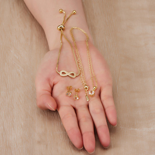 Gold Plated Infinity Friendship Set Created with Zircondia® Crystals - Philip Jones Jewellery